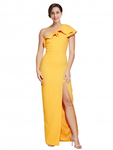 Açafrão Bainha Um Ombro Crepe Esticado Longo Formais Vestidos de Madrinha / Vestidos de Festa Outlet