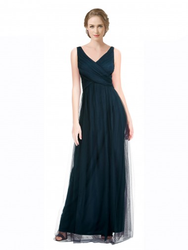 Azul 7 Linha A Decote V Tule Longo Vestidos de Madrinha Outlet