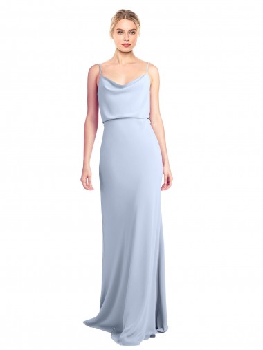 Azul Céu Claro Bainha Decote Capuz Crepe Esticado Longo Formais Vestidos de Madrinha / Vestidos de Festa Outlet