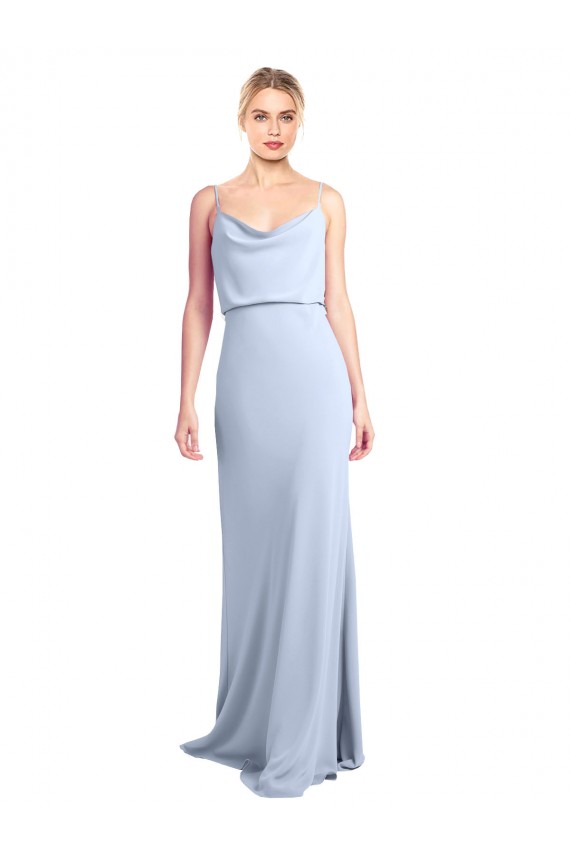 Azul Céu Claro Bainha Decote Capuz Crepe Esticado Longo Formais Vestidos de Madrinha / Vestidos de Festa Outlet