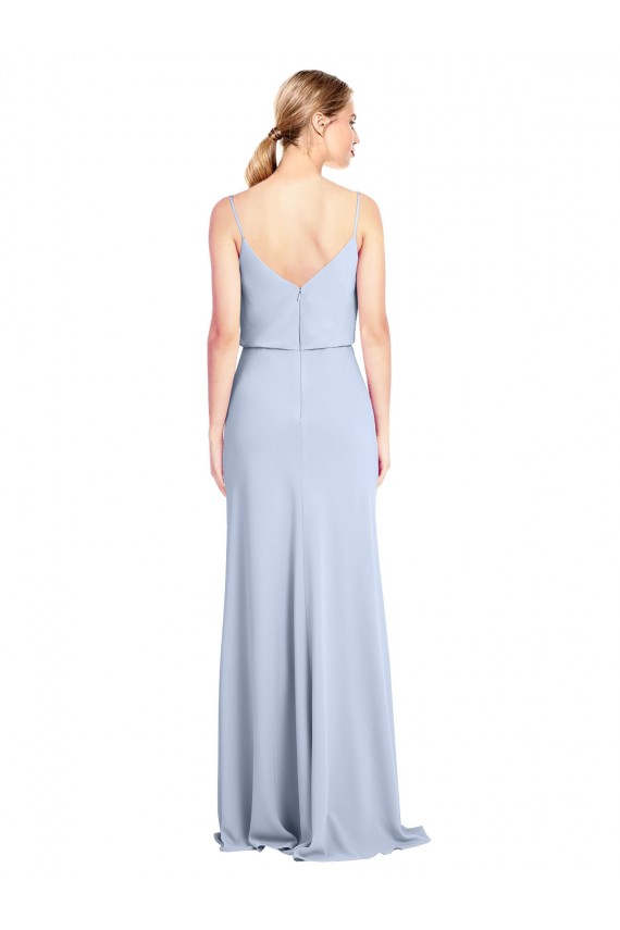 Azul Céu Claro Bainha Decote Capuz Crepe Esticado Longo Formais Vestidos de Madrinha / Vestidos de Festa Outlet