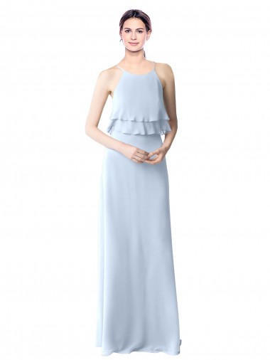 Azul Céu Claro Chiffon Linha A Cabeçada Longo Vestidos de Madrinha Outlet