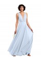 Azul Céu Claro Chiffon Linha A Decote V Longo Vestidos de Madrinha Outlet