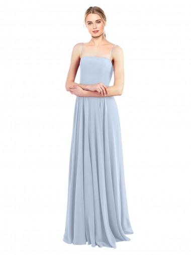 Azul Céu Claro Chiffon Linha A Lombar Decote Quadrado Longo Vestidos de Madrinha Outlet