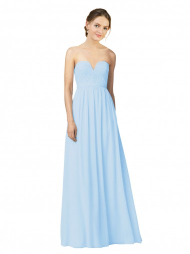 Azul Céu Claro Chiffon Linha A Sem alças Longo Vestidos de Madrinha Outlet
