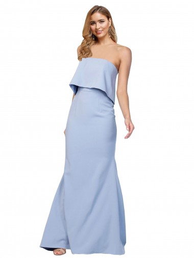 Azul Céu Claro Crepe Esticado Linha A Lombar Sem alças Longo Formais Vestidos de Madrinha / Vestidos de Noite / Vestidos de Festa Outlet
