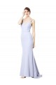 Azul Céu Claro Crepe Esticado Sereia Sem Mangas Alças finas Longo Formais Vestidos de Madrinha / Vestidos de Noite / Vestidos de Festa Outlet