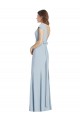Azul Céu Claro Crepe Esticado Trombeta Abrir de volta Barco Longo Vestidos de Madrinha / Vestidos de Festa Outlet