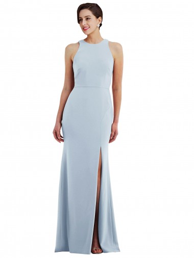 Azul Céu Claro Crepe Esticado Trombeta Abrir de volta Decote Joia Longo Formais Vestidos de Madrinha / Vestidos de Noite / Vestidos de Festa Outlet