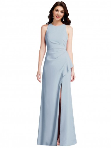 Azul Céu Claro Crepe Esticado Trombeta Cabeçada Longo Vestidos de Madrinha / Vestidos de Festa Outlet