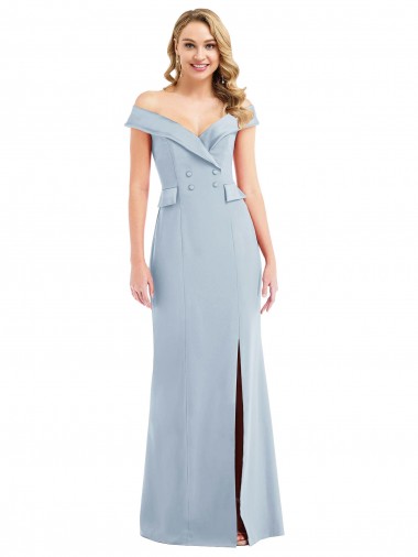 Azul Céu Claro Crepe Esticado Trombeta Fora do Ombro Longo Vestidos de Madrinha / Vestidos de Festa Outlet