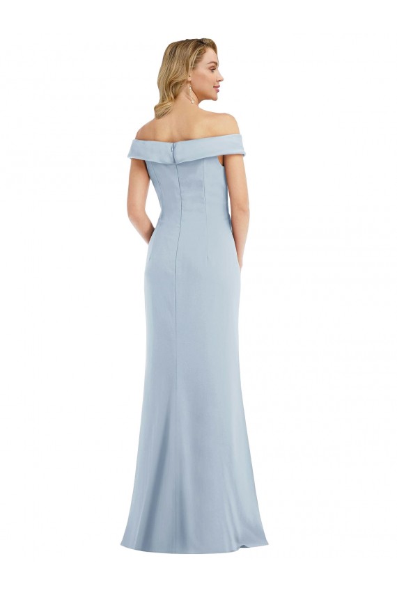 Azul Céu Claro Crepe Esticado Trombeta Fora do Ombro Longo Vestidos de Madrinha / Vestidos de Festa Outlet