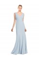 Azul Céu Claro Crepe Esticado Trombeta Lombar Decote V Longo Vestidos de Madrinha / Vestidos de Festa Outlet