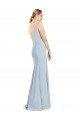 Azul Céu Claro Crepe Esticado Trombeta Lombar Decote V Longo Vestidos de Madrinha / Vestidos de Festa Outlet