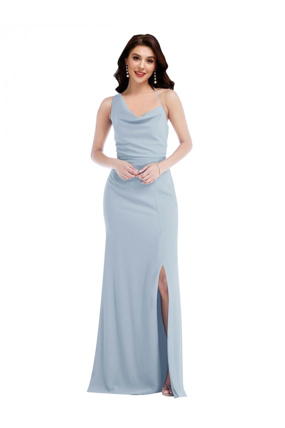 Azul Céu Claro Crepe Esticado Trombeta Sem Mangas Um Ombro Longo Vestidos de Madrinha / Vestidos de Festa Outlet
