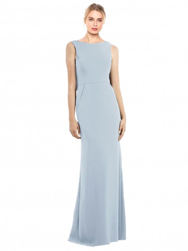 Azul Céu Claro Crepe Esticado Trombeta Sem encosto Barco Longo Vestidos de Madrinha / Vestidos de Festa Outlet