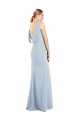 Azul Céu Claro Crepe Esticado Trombeta Sem encosto Barco Longo Vestidos de Madrinha / Vestidos de Festa Outlet