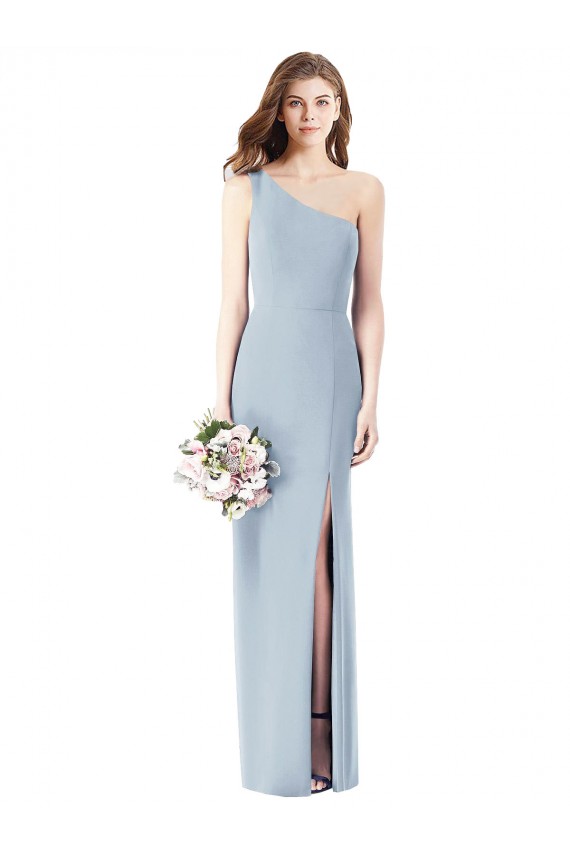 Azul Céu Claro Crepe Esticado Trombeta Um Ombro Longo Vestidos de Madrinha / Vestidos de Festa Outlet