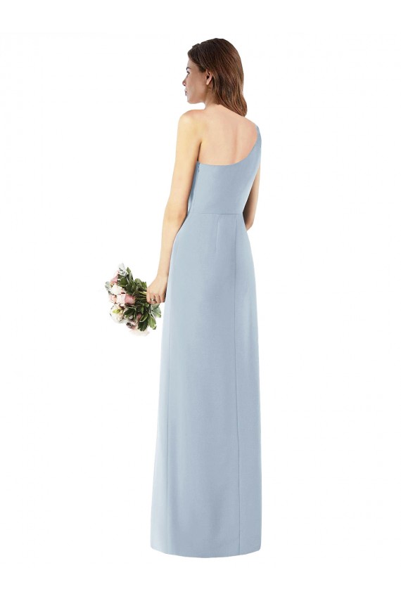 Azul Céu Claro Crepe Esticado Trombeta Um Ombro Longo Vestidos de Madrinha / Vestidos de Festa Outlet