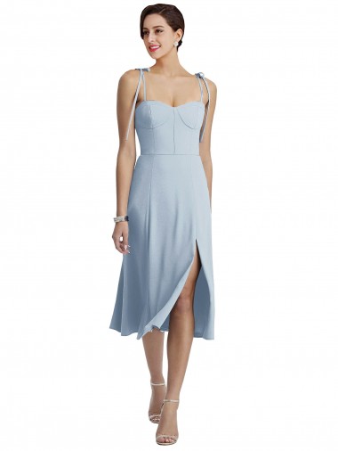 Azul Céu Claro Linha A Amor Comprimento Midi Crepe Esticado Curto Vestidos de Madrinha / Vestidos de Festa Outlet
