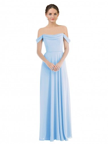 Azul Céu Claro Linha A Fora do Ombro Chiffon Longo Formais Vestidos de Madrinha / Vestidos de Noite Outlet