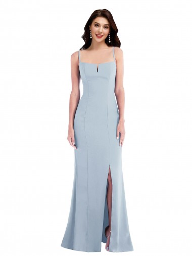 Azul Céu Claro Trombeta Alças finas Crepe Esticado Longo Formais Vestidos de Madrinha / Vestidos de Festa Outlet