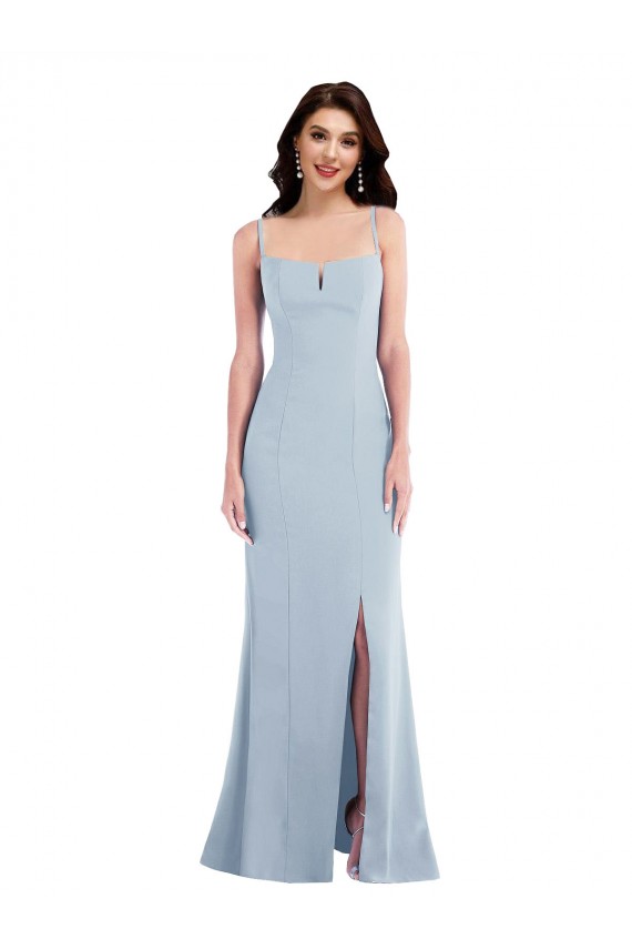 Azul Céu Claro Trombeta Alças finas Crepe Esticado Longo Formais Vestidos de Madrinha / Vestidos de Festa Outlet