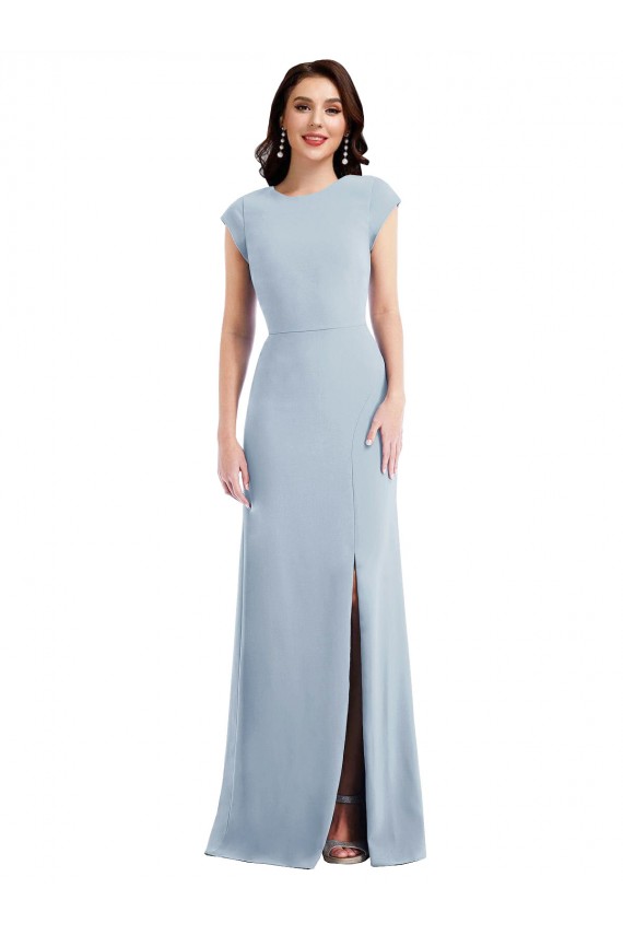 Azul Céu Claro Trombeta Crepe Esticado Longo Formais Vestidos de Madrinha / Vestidos de Festa Outlet