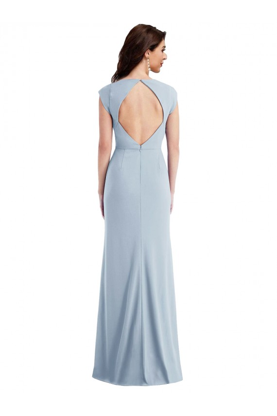 Azul Céu Claro Trombeta Crepe Esticado Longo Formais Vestidos de Madrinha / Vestidos de Festa Outlet