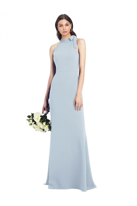 Azul Céu Claro Trombeta Decote Arco Crepe Esticado Longo Vestidos de Madrinha / Vestidos de Festa Outlet