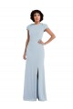 Azul Céu Claro Trombeta Decote Joia Crepe Esticado Longo Vestidos de Madrinha Outlet