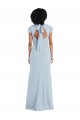 Azul Céu Claro Trombeta Decote Joia Crepe Esticado Longo Vestidos de Madrinha Outlet