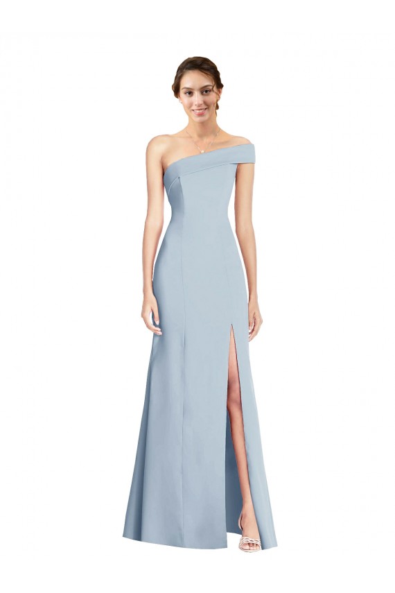 Azul Céu Claro Trombeta Fora do Ombro Crepe Esticado Longo Formais Vestidos de Madrinha / Vestidos de Festa Outlet