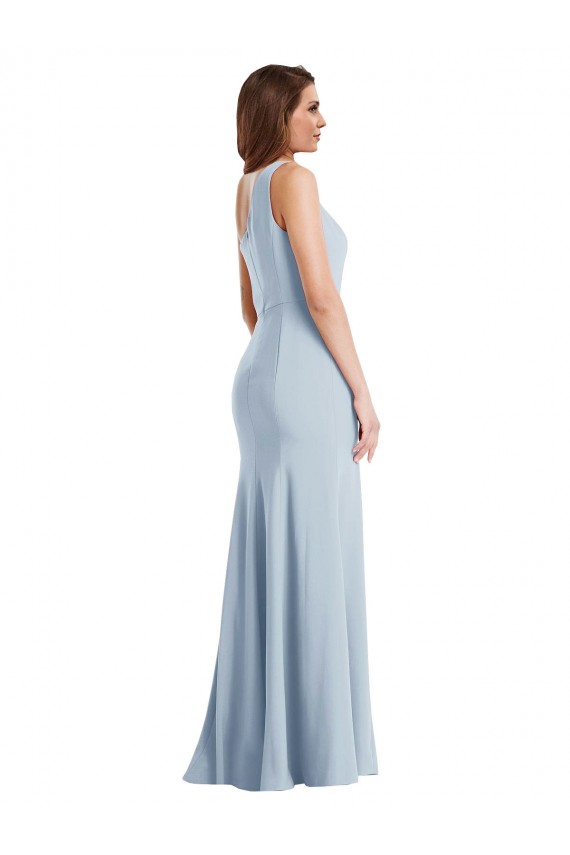 Azul Céu Claro Trombeta Um Ombro Crepe Esticado Longo Formais Vestidos de Madrinha / Vestidos de Festa Outlet