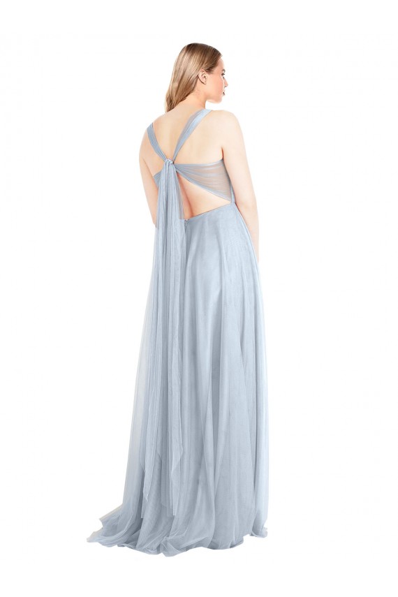 Azul Céu Claro Tule Linha A Amor Longo Vestidos de Madrinha Outlet
