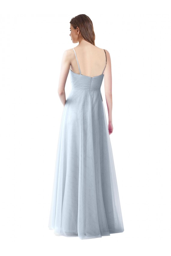 Azul Céu Claro Tule Linha A Decote V Longo Vestidos de Madrinha Outlet