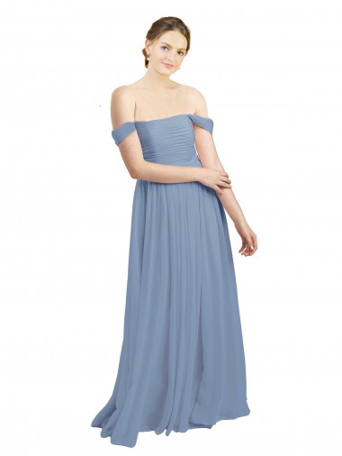 Azul Empoeirado Chiffon Linha A Sem Mangas Amor Longo Vestidos de Madrinha Outlet