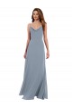 Azul Empoeirado Chiffon Linha A Sem Mangas Decote Capuz Longo Vestidos de Madrinha Outlet