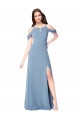 Azul Empoeirado Chiffon Linha A Sem Mangas Fora do Ombro Longo Vestidos de Madrinha Outlet