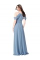 Azul Empoeirado Chiffon Linha A Sem Mangas Fora do Ombro Longo Vestidos de Madrinha Outlet
