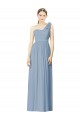 Azul Empoeirado Chiffon Linha A Sem Mangas Um Ombro Longo Vestidos de Madrinha Outlet