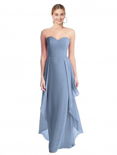 Azul Empoeirado Chiffon Linha A Sem alças Longo Vestidos de Madrinha Outlet