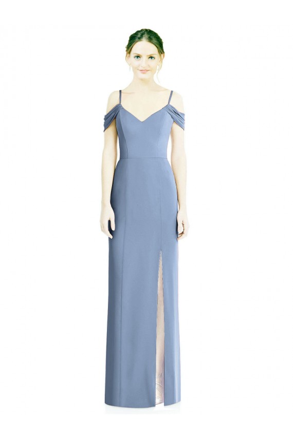 Azul Empoeirado Linha A Fora do Ombro Chiffon Longo Formais Vestidos de Madrinha / Vestidos de Noite Outlet