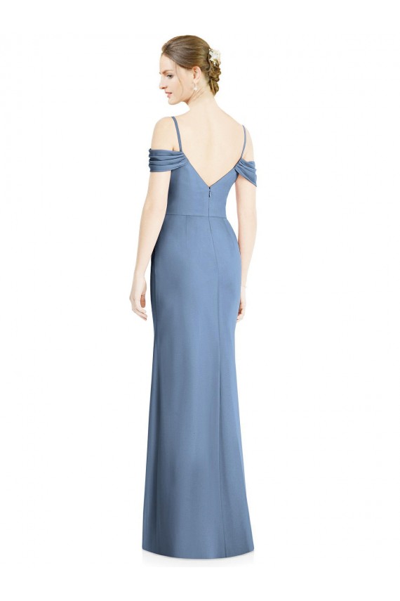 Azul Empoeirado Linha A Fora do Ombro Chiffon Longo Formais Vestidos de Madrinha / Vestidos de Noite Outlet