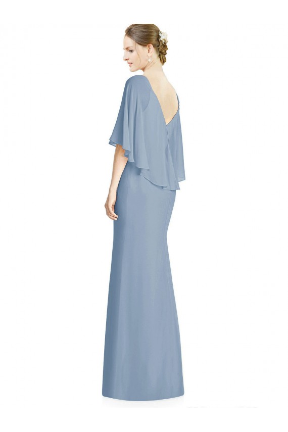 Azul Empoeirado Trombeta Decote V Chiffon Longo Vestidos de Madrinha Outlet