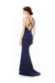 Azul Marinho Crepe Esticado Sereia Criss Cruz Decote Alto Longo Formais Vestidos de Madrinha / Vestidos de Noite / Vestidos de Festa Outlet