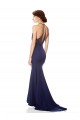Azul Marinho Crepe Esticado Sereia Decote Alto Longo Formais Vestidos de Madrinha / Vestidos de Noite / Vestidos de Festa Outlet