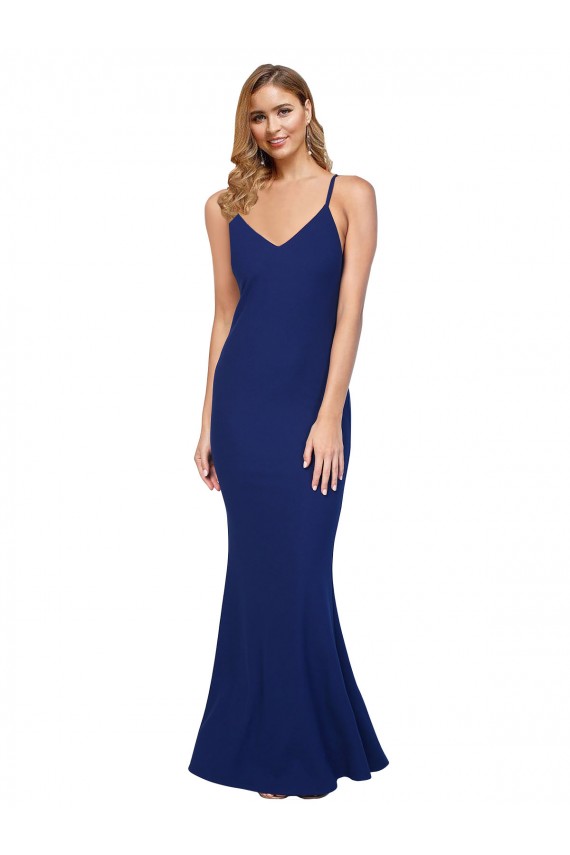 Azul Real Bainha Decote V Crepe Esticado Longo Formais Vestidos de Madrinha / Vestidos de Festa Outlet