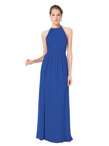 Azul Real Chiffon Linha A Buraco da fechadura Cabeçada Longo Vestidos de Madrinha Outlet