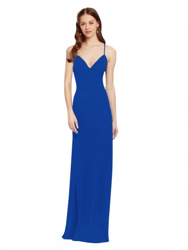 Azul Real Chiffon Linha A Buraco da fechadura Decote V Longo Vestidos de Madrinha Outlet